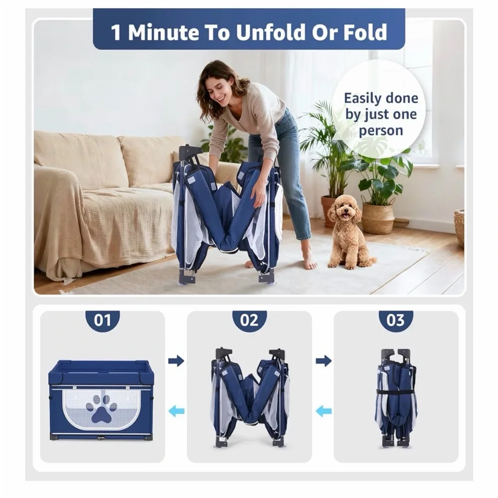 1 Min Setup Portable Puppy🐶Playpen Box for Home🏡Dog🐕Cat🐈Rabbit🐇43.3"x43.3"x27.1" - Picture 2 of 10